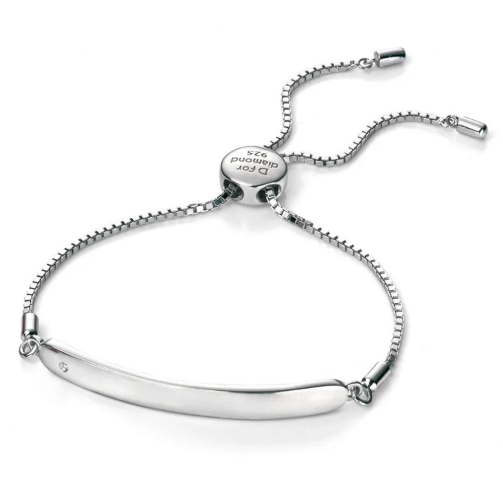 D For Diamond Childrens Sterling Silver And Diamond Plain ID Bar Bracele